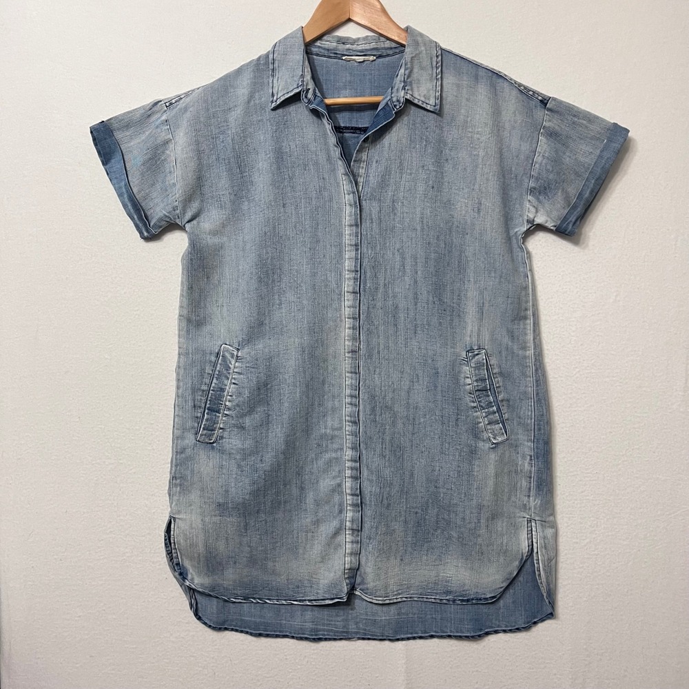 Mystree Boutique Denim Chambray Shirt‎ Dress Medium Wash with pockets sz M-L VTG